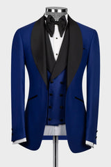 Royal Blue Three-Piece Shawl Lapel Wedding Suit for Men