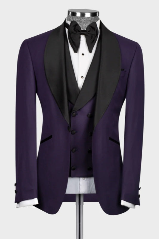 Purple Shawl Lapel 3-Piece Wedding Suit