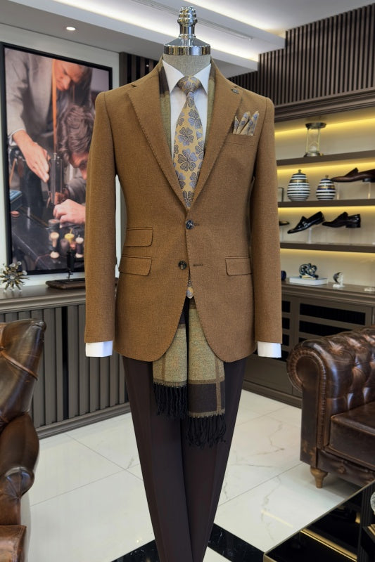 Brown Notched Lapel Men's Business Suit