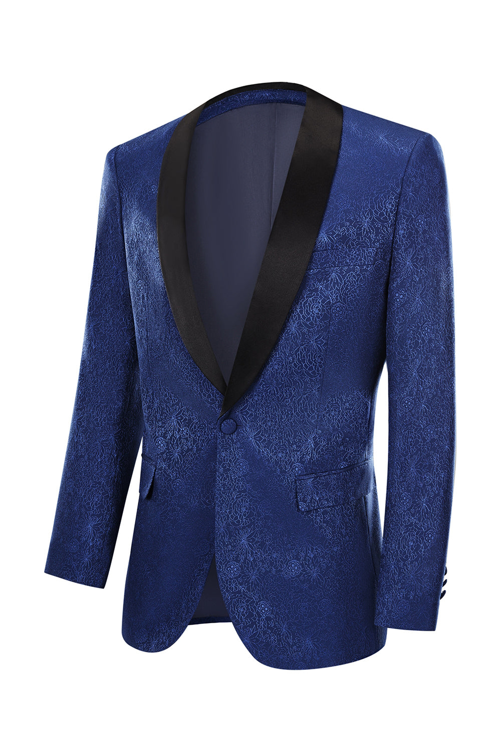 Dapper Royal Blue Jacquard One-Button Shawl Lapel Prom Homecoming Blazer