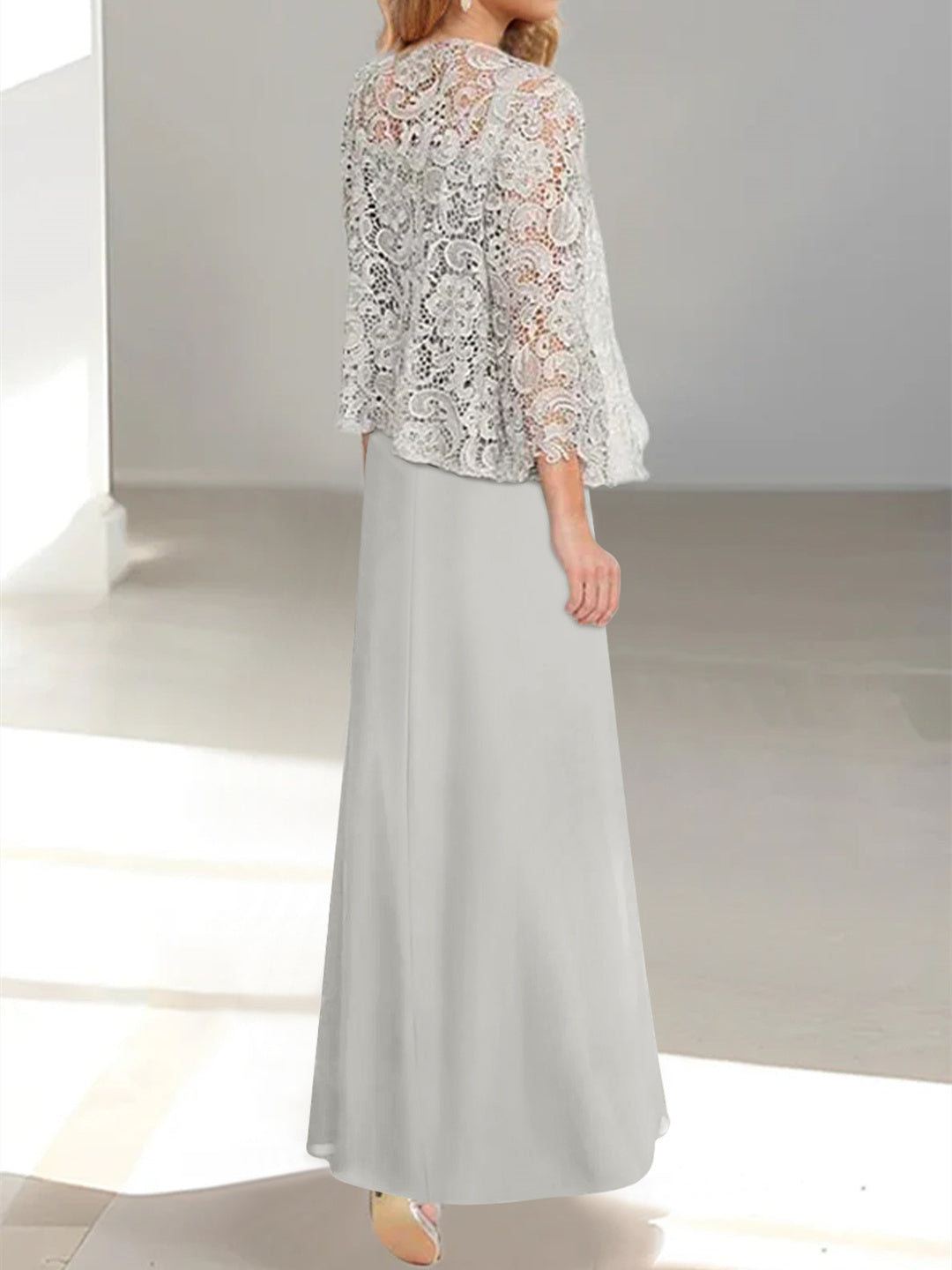 2 A-Line/Princess Scoop Mother of the Bride Dresses with Pleated & Lace Appliques Floor-Length