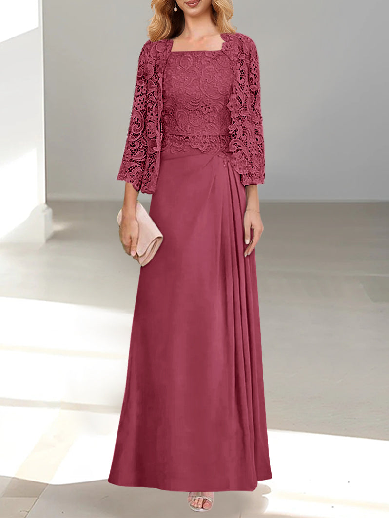 2 A-Line/Princess Scoop Mother of the Bride Dresses with Pleated & Lace Appliques Floor-Length