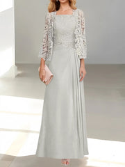 2 A-Line/Princess Scoop Mother of the Bride Dresses with Pleated & Lace Appliques Floor-Length