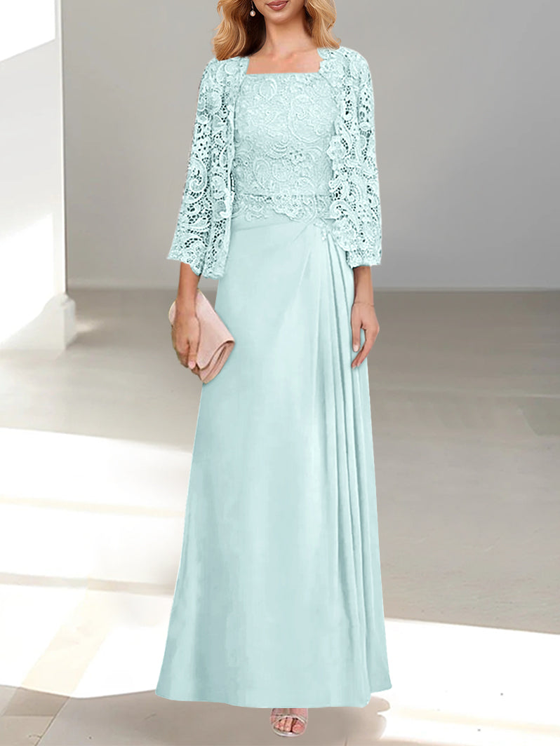 2 A-Line/Princess Scoop Mother of the Bride Dresses with Pleated & Lace Appliques Floor-Length