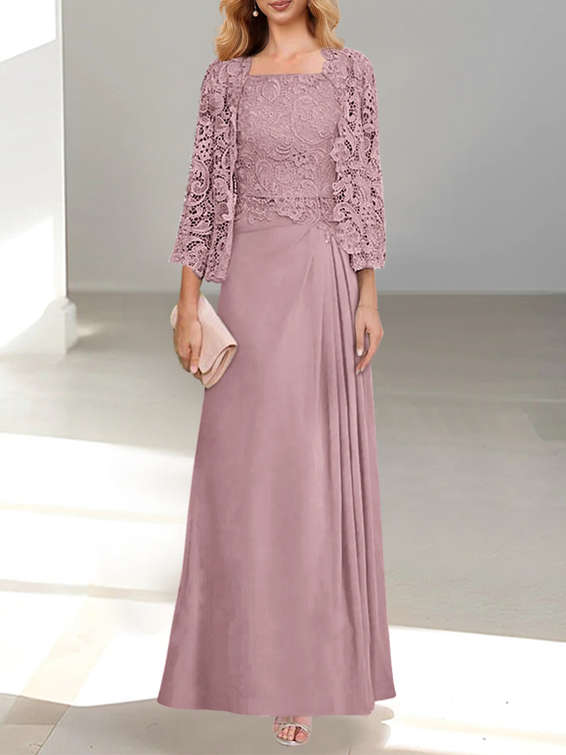 2 A-Line/Princess Scoop Mother of the Bride Dresses with Pleated & Lace Appliques Floor-Length