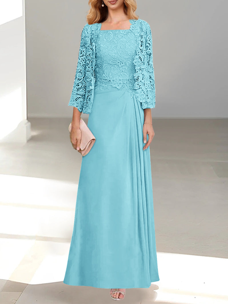 2 A-Line/Princess Scoop Mother of the Bride Dresses with Pleated & Lace Appliques Floor-Length