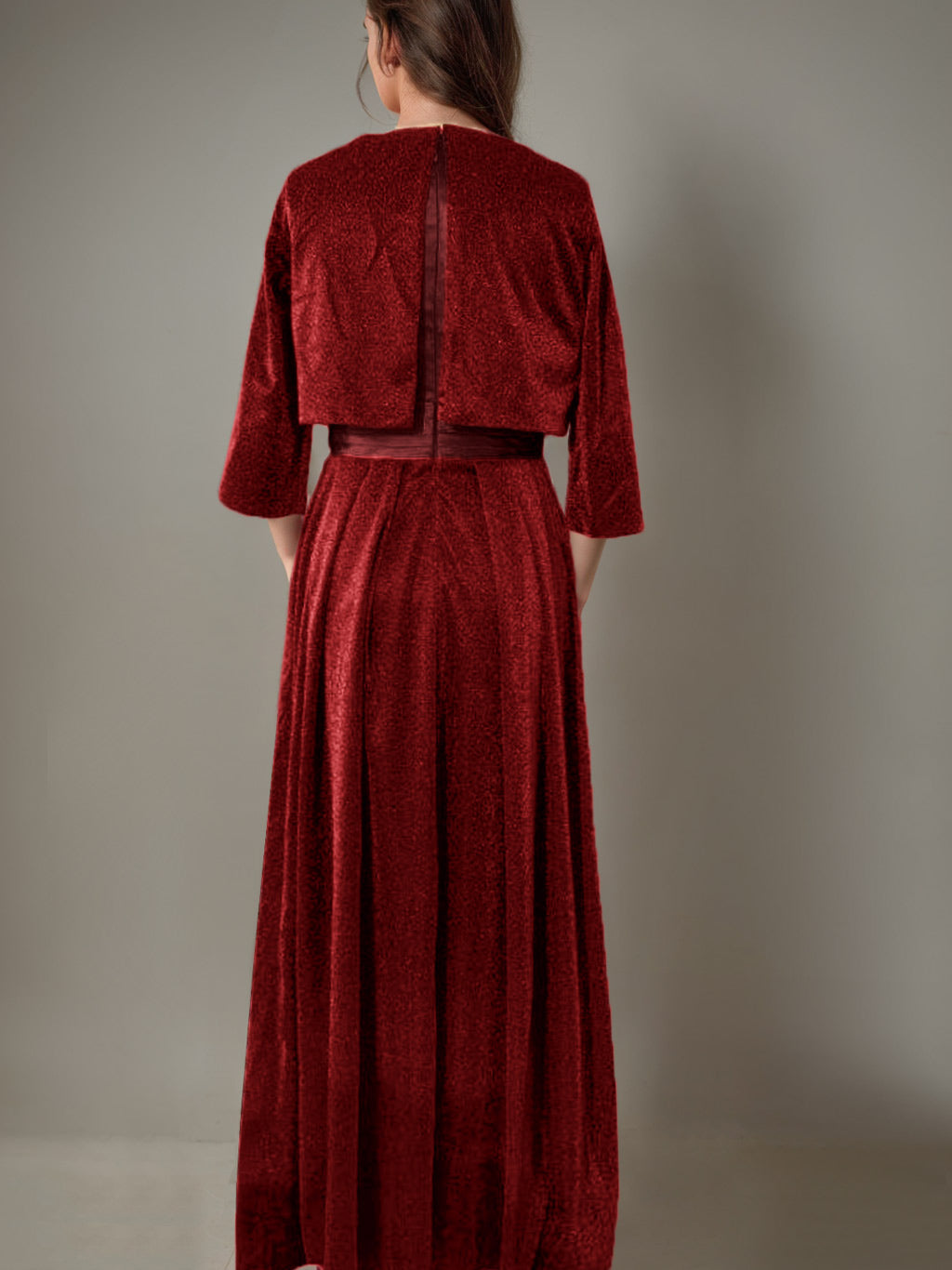 2-Piece Long-Sleeve Mother of the Bride Pantsuit with Sash and Sequins