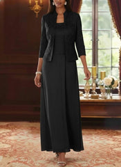 2 Pieces A-Line/Princess Square Collar Chiffon Mother of the Bride Dresses with Jacket Lace Ankle-Length 3/4 Sleeves