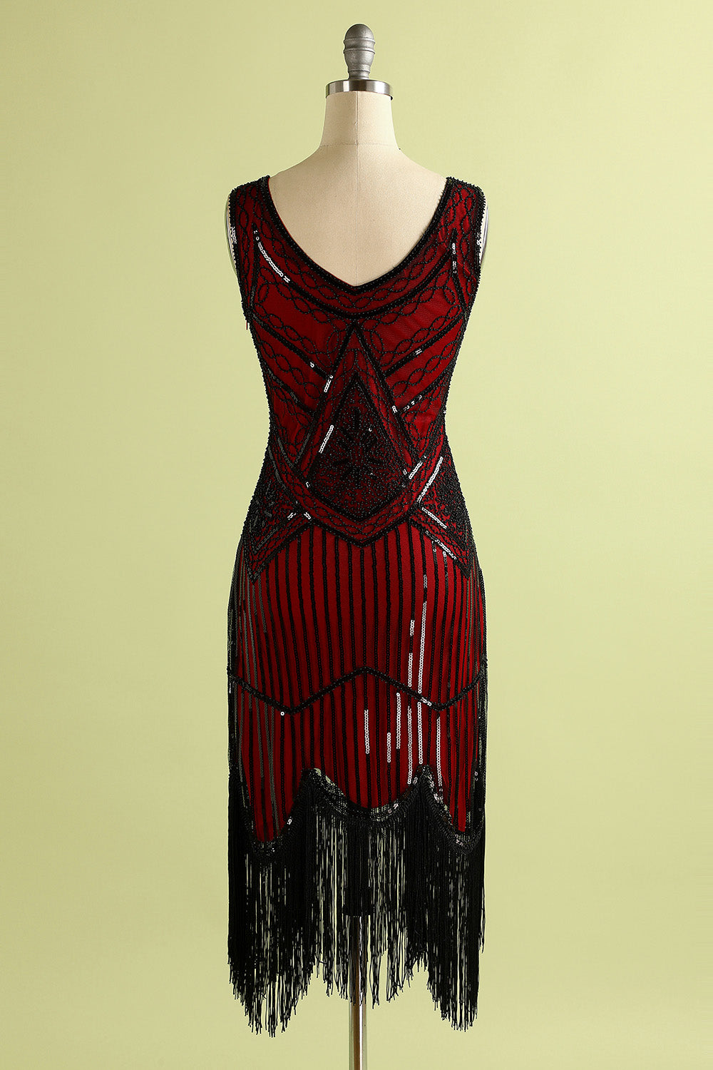 Red and Black Deep V-Neck Flapper Dress