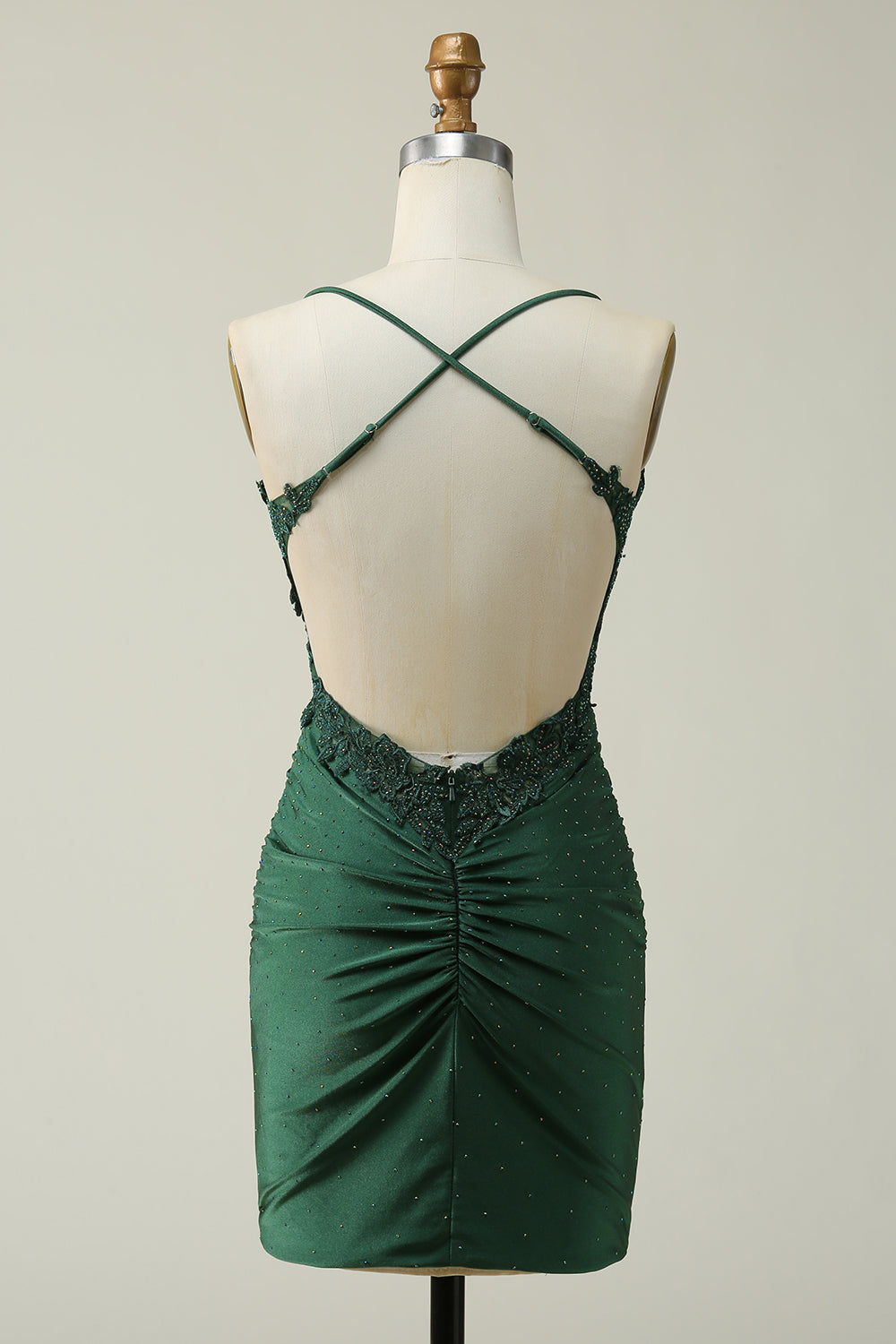 Dark Green Beaded Short Tight Homecoming Dress with Appliques