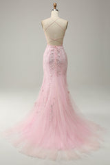 Fuchsia Spaghetti Straps Appliques Prom Dress