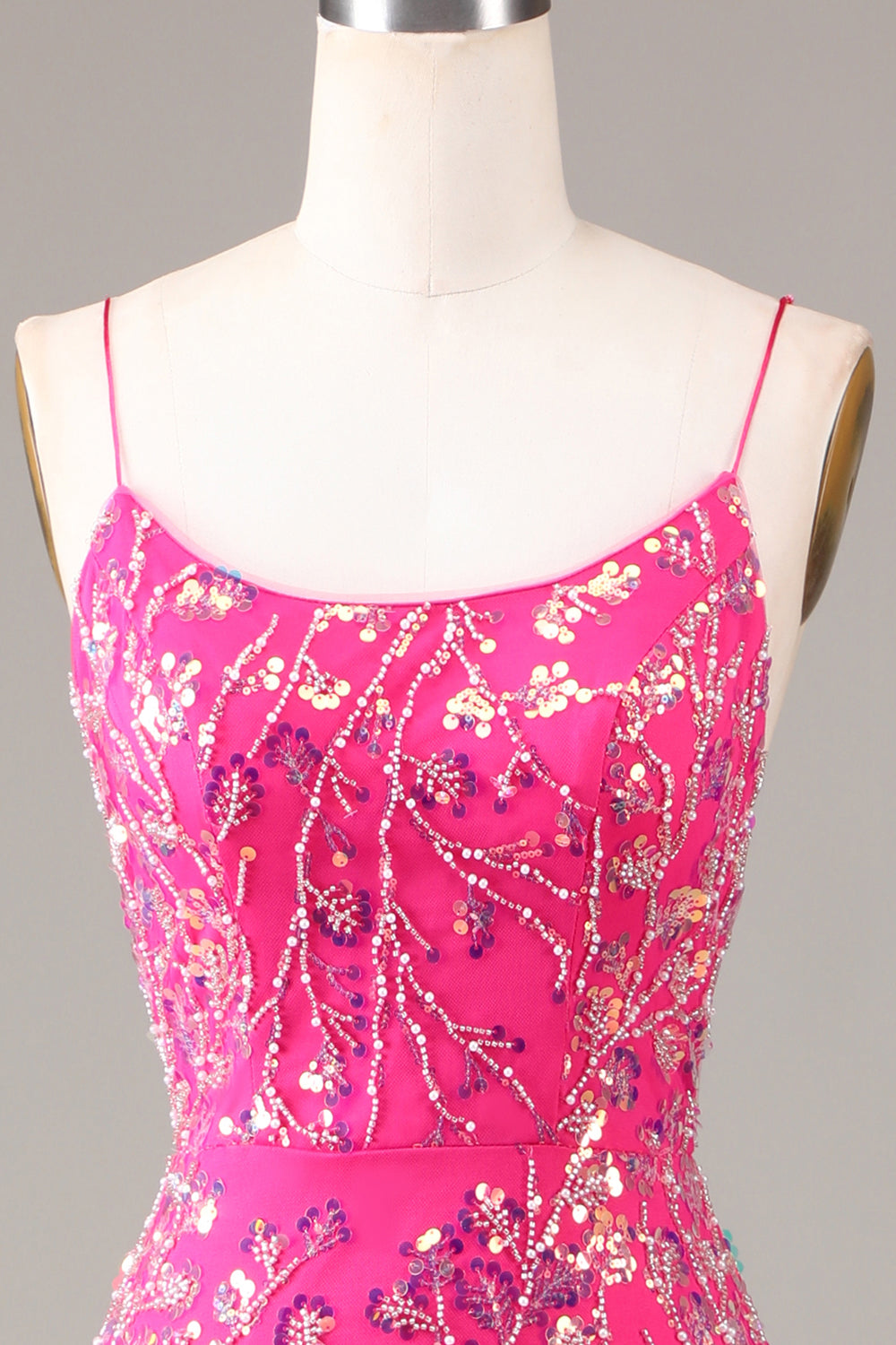 Sparkly  Fuchsia Beaded Long Prom Dress With Appliques