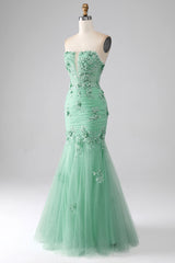 Green Mermaid Sweetheart Long Prom Dress with Appliques