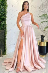 Vintage Light Pink One Shoulder Sleeveless Evening Dress with Slit