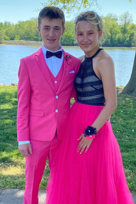 Hot Pink 3-Piece Notched Lapel Slim Fit Men's Homecoming Prom Suit