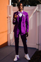 Stylish Purple Double-Breasted 3-Piece Prom Homecoming Suit