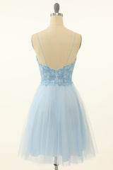 Blue A-line Cute Homecoming Dress with Appliques