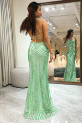 Glitter Green Mermaid Long Sequined Prom Dress