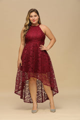 Burgundy Formal Dress Crew Neck Lace Evening Party Dress