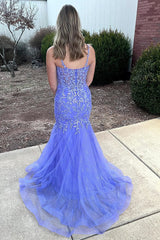 Purple Mermaid Long Prom Dress with Appliques