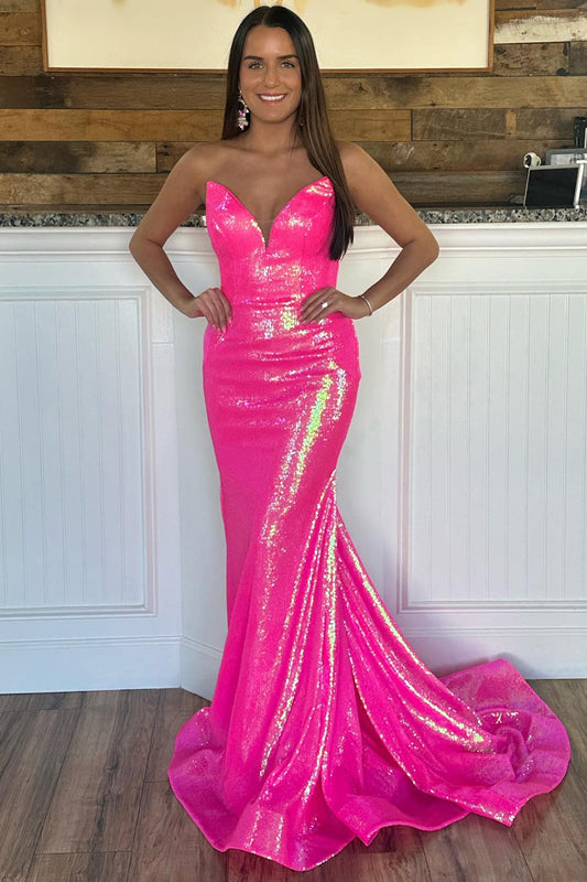 Sparkly Fuchsia Mermaid Long Prom Dress