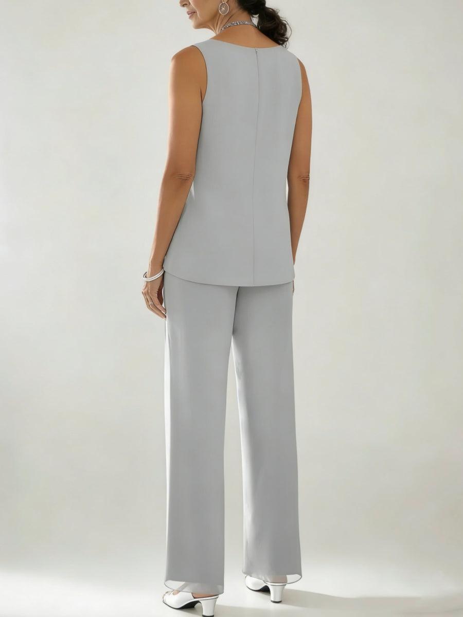 3 Pieces Scoop Neck 3/4 Sleeves Ankle-Length Mother of the Bride Pantsuits with Lace & Sequins & Jacket