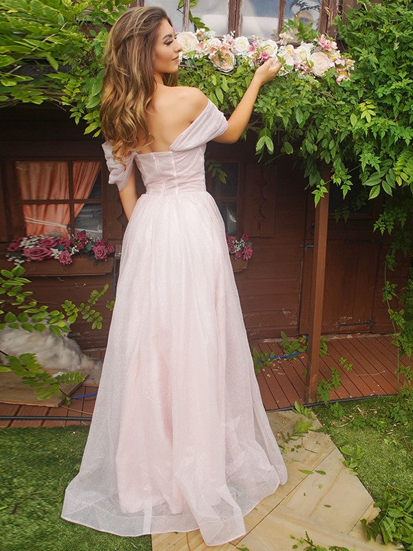 Pale Pink Off-the-Shoulder Evening Dress