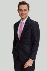 Sleek Black Jacquard Satin Notched Lapel Men's Blazer