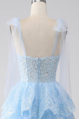 Dark Blue Ruffled Tiered Lace A-Line Long Prom Dress