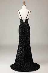 Black Corset Long Mirror Prom Dress With Slit