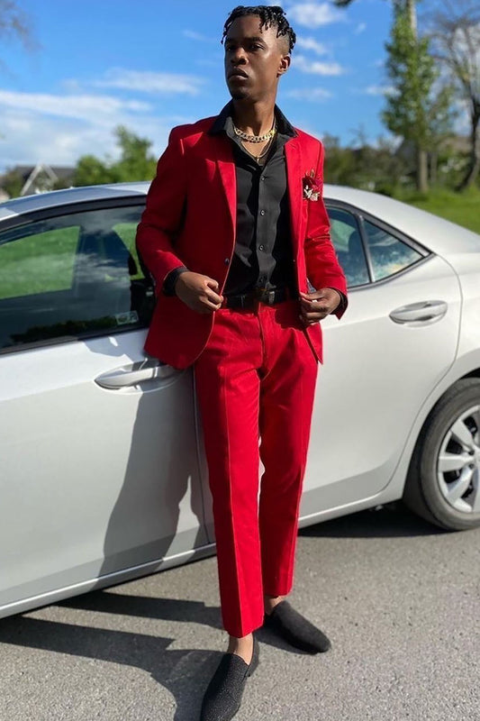 Chic Red Notched Lapel 2-Piece Men's Prom Suit