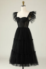 Black Corset Ruffled Tulle Homecoming Prom Dress