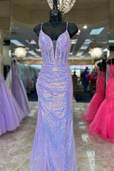 Purple Sequin Prom Dress Long Mermaid Corset Evening Dress