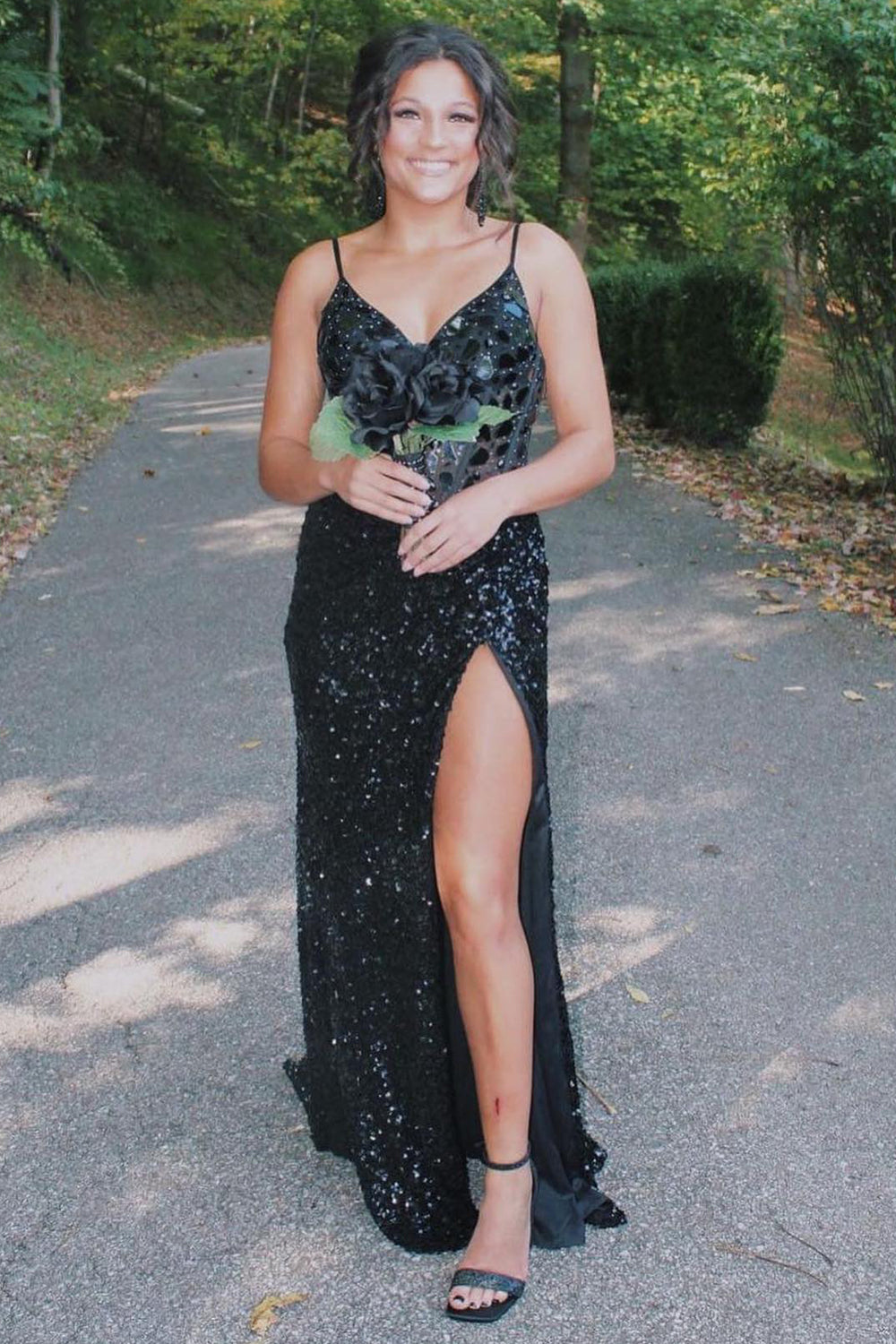 Sparkly Black Mermaid Long Mirror Prom Dress With Slit