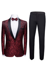 Chic Black 2-Piece Jacquard Men's Wedding Suit