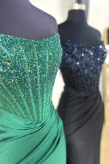 Sparkly Black Mermaid Strapless Corset Long Prom Dress with Sequins