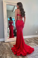 Sparkly Red Mermaid Prom Dress with Slit