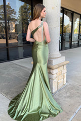 Sage One Shoulder Mermaid Prom Dress with Slit