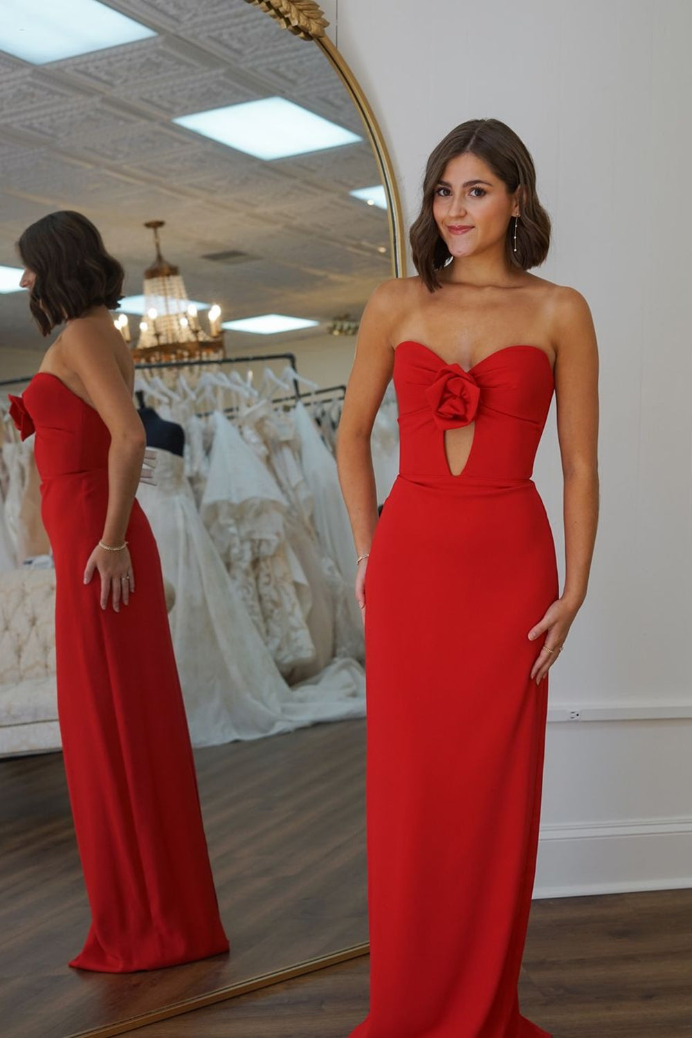 Red Mermaid Sweetheart Long Prom Dress with Flower