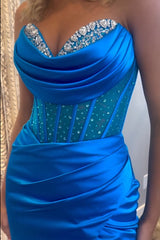 Sparkly Royal Blue Sweetheart Corset Prom Dress with Slit