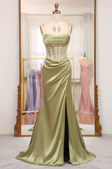 Sage Mermaid Sequined Long Corset Prom Dress With Slit