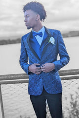 Dapper Royal Blue Jacquard One-Button Shawl Lapel Prom Homecoming Blazer