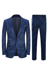 Stylish Peak Lapel Black Jacquard Men's Prom Suit