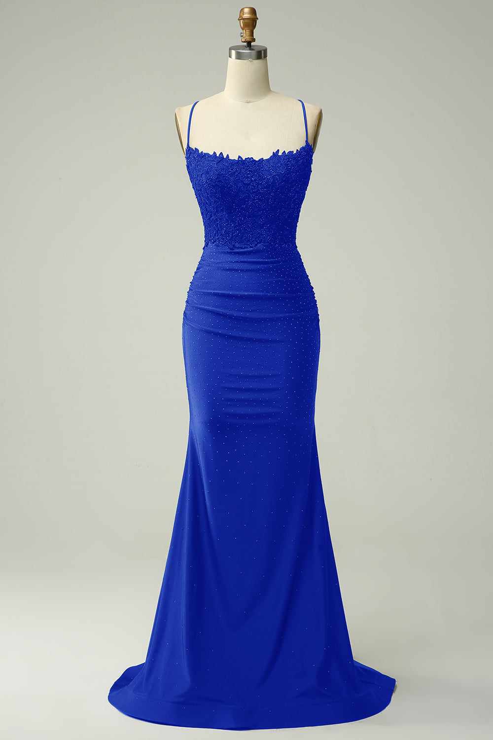 Glitter Royal Blue Beaded Long Mermaid Prom Dress with Appliques