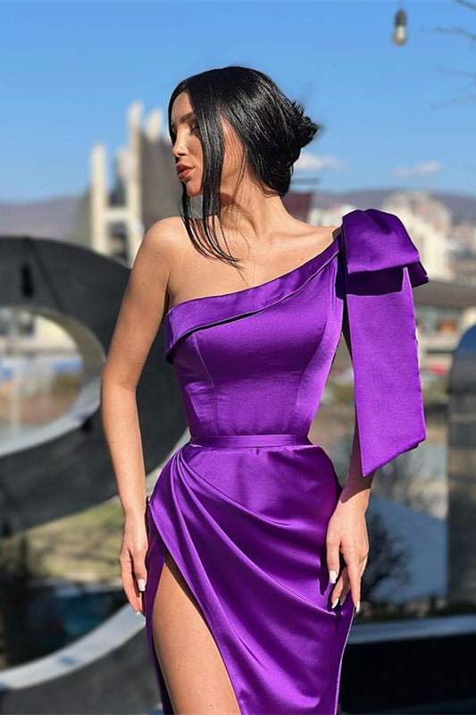 Purple One-Shoulder Mermaid Evening Dress Long with Split