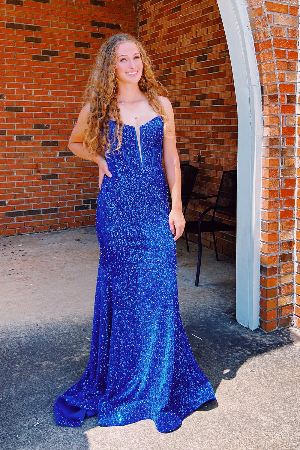 Sparkly Royal Blue Sequins Mermaid Corset Long Prom Dress