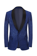 Dapper Royal Blue Jacquard One-Button Shawl Lapel Prom Homecoming Blazer