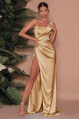 One-Shoulder Sleeveless Long Slit Mermaid Evening Dress