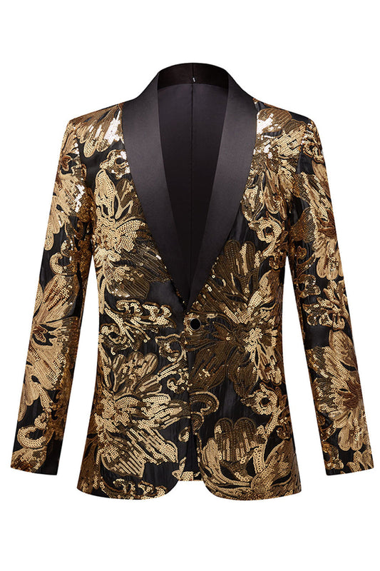 Elegant Golden Flower-Shaped Sequins Men's Blazer