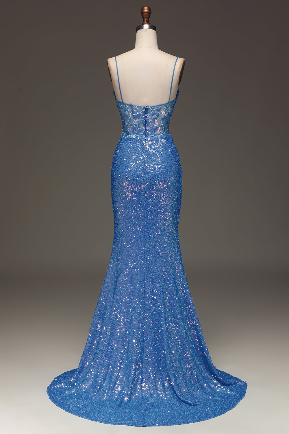 Glitter Blue Mermaid Long Prom Dress With Slit